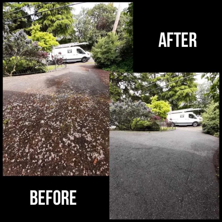 Before/after pressure washing a driveway