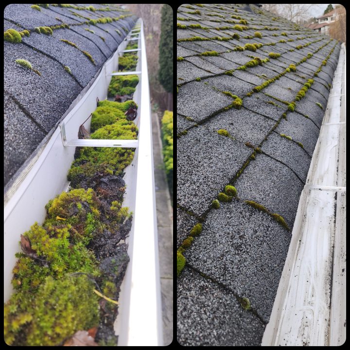 Gutter cleaning before and after